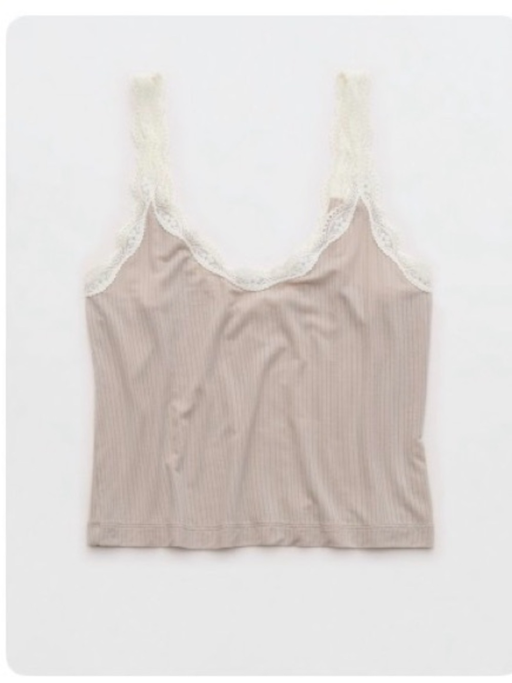 NWT Aerie Superchill Modal Rib Lace Trim Tank Top XL Stone Harbor
